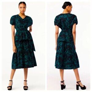 Scoop Tiered Ruffle Midi Dress M Black/Green